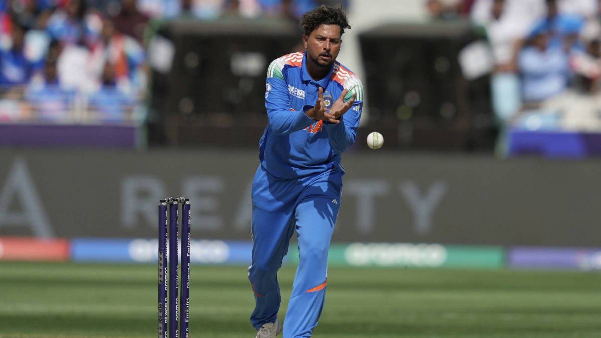 Kuldeep Yadav celebrating a wicket in action