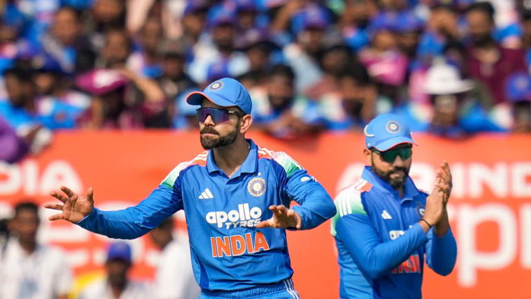 Rohit Sharma and Virat Kohli in intense fielding action