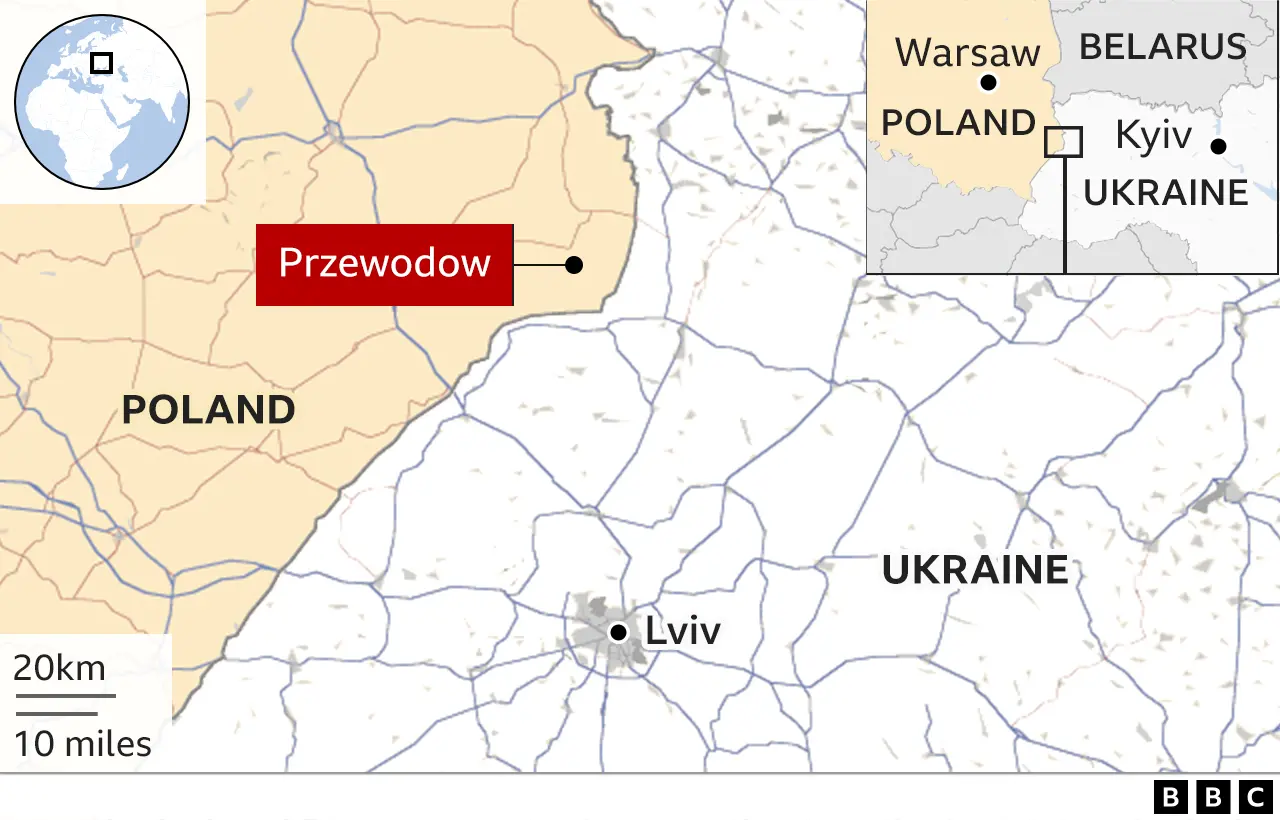 Map showing Lviv strike location near Poland border