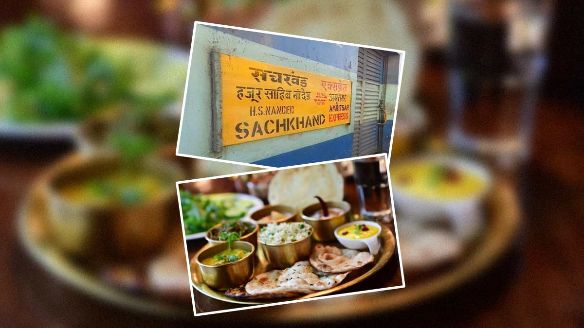 Passengers lining up for langar on the train platform